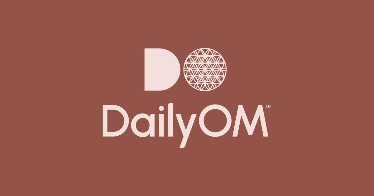 DailyOM logo with stylized letters and a circular geometric pattern on a brown background.
